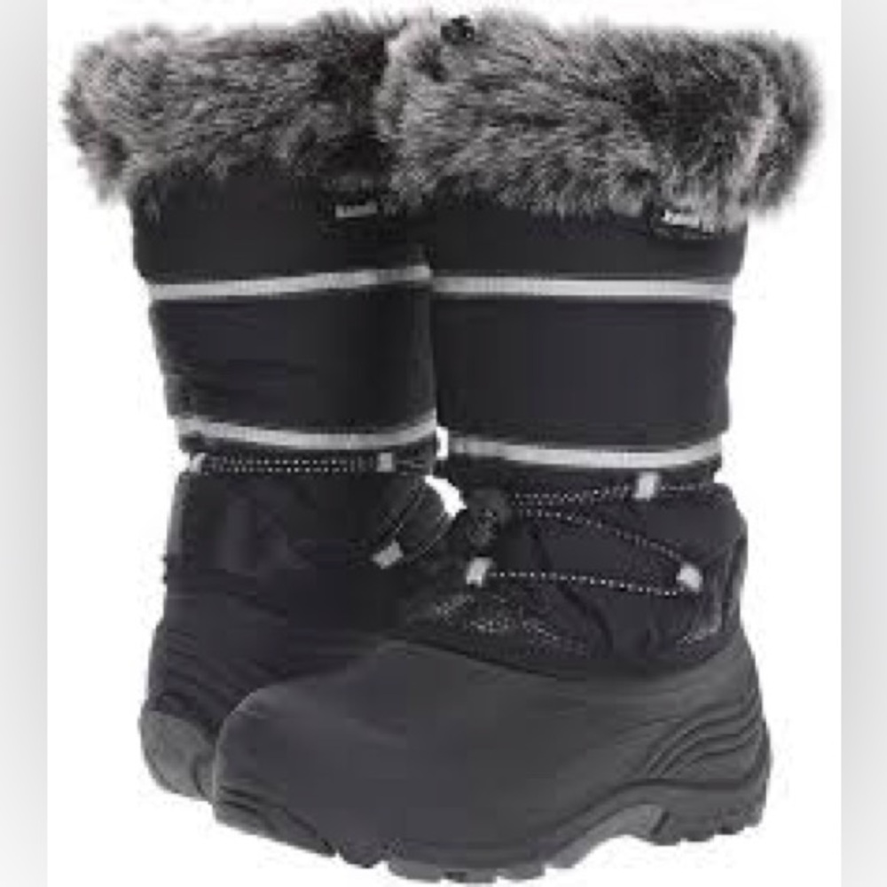 Kamik Black and Silver Faux Fur Snow Boots